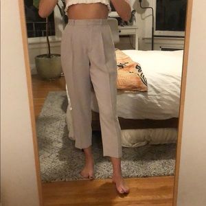 High-waisted nude/khaki silk slacks